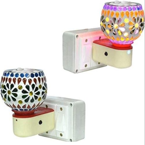 Electric Ceramic Multicolor Aroma Diffuser Kapoor Dani | Camphor Diffuser Incense Burner Holder Kapoor Dani with Night Lamp for Home, Office (Multi-color)